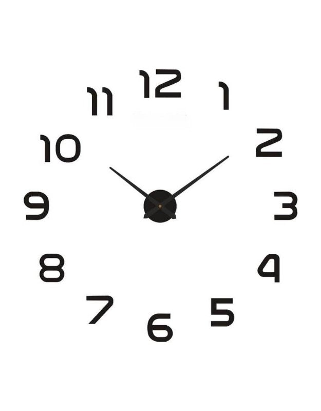 Black clock with bold numbers on a white background. Modern DIY wall clock with large black numbers and simple design on white background.