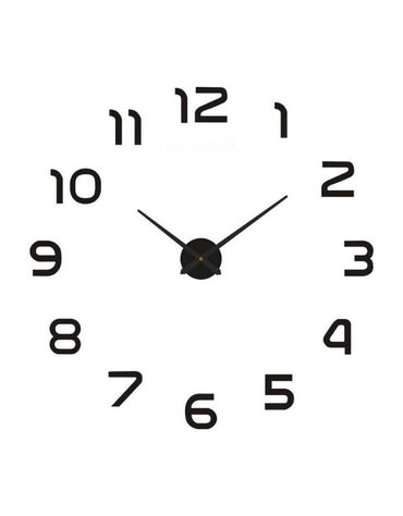 Black clock with bold numbers on a white background. Modern DIY wall clock with large black numbers and simple design on white background.