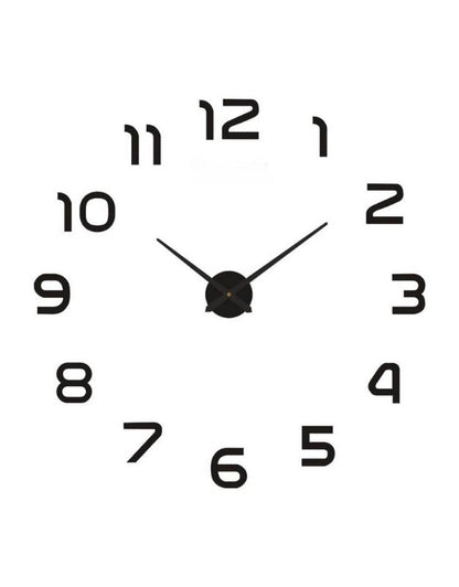 Black clock with bold numbers on a white background. Modern DIY wall clock with large black numbers and simple design on white background.