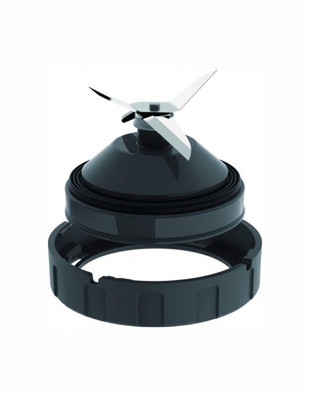 Close-up of Moulinex Blend Force blender 4-blade system and black base ring