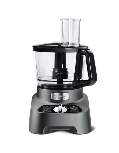 Front view of Moulinex Double Force multifunction food processor with dual motor system and clear mixing bowl