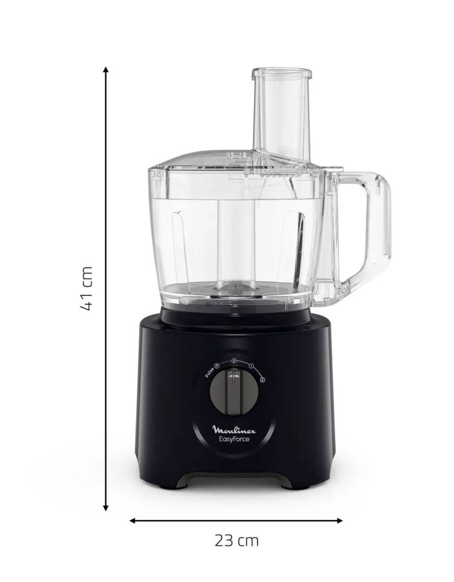 Moulinex Easy Force food processor dimensions showing 41 cm height and 23 cm width, ideal compact kitchen appliance