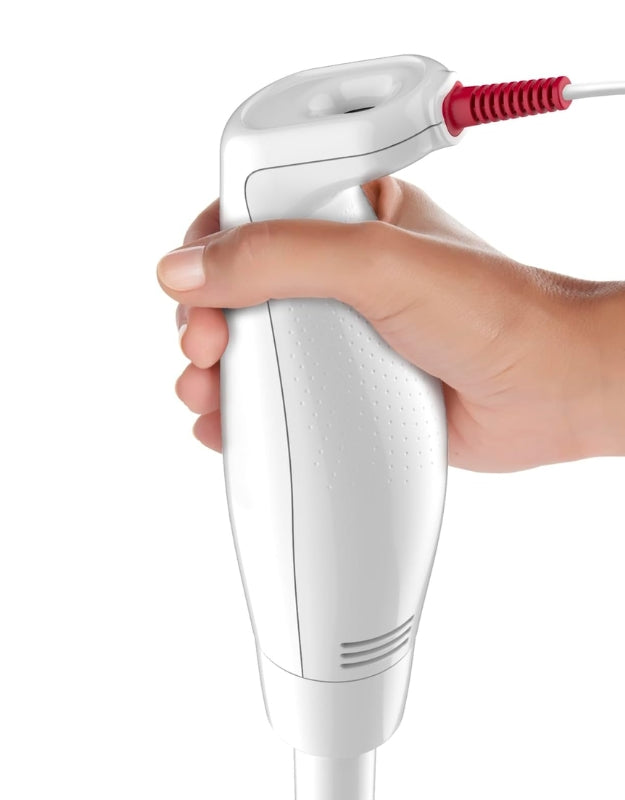 Moulinex hand blender ergonomic handle with red power cord and comfortable anti-slip grip for easy blending control