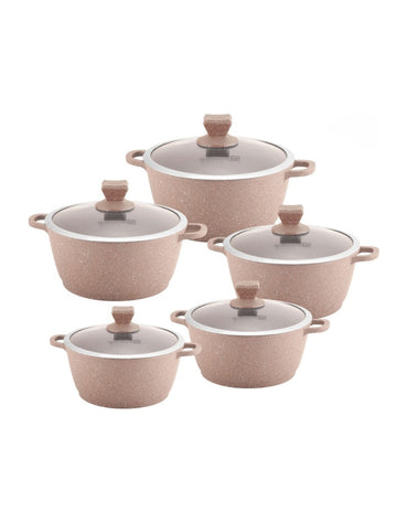 Nea Marbell Stockpot Set 5-piece in brown color – durable non-stick cookware with glass lids