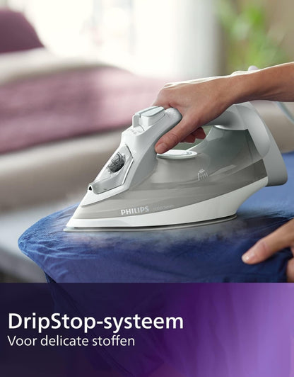 Philips 5000 Series 2400W steam iron with DripStop system designed for delicate fabrics and clean ironing
