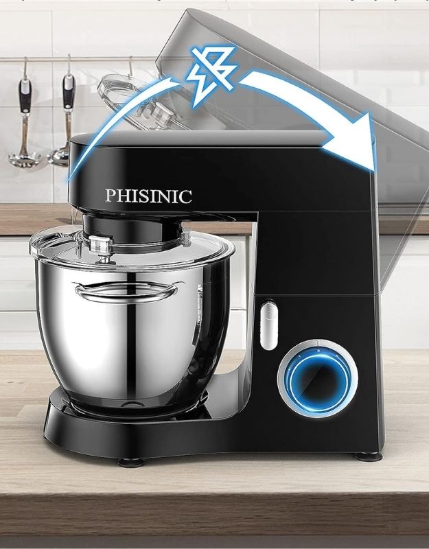 PHISINIC stand mixer with stainless steel bowl and tilt-head design.