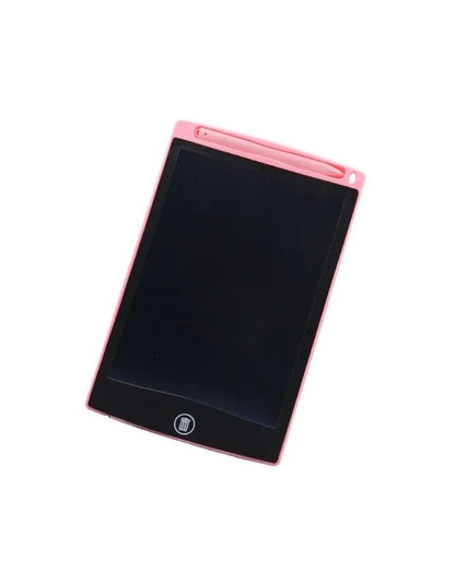 A child is drawing on a portable drawing board graphic tablet with a colorful pen, accompanied by an adult.