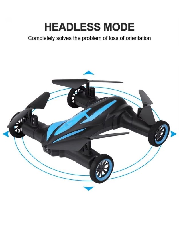 RC drone car in headless mode feature showing full orientation control.