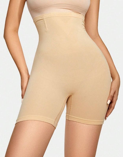 Comfortable compression shapewear shorts for women in beige color.