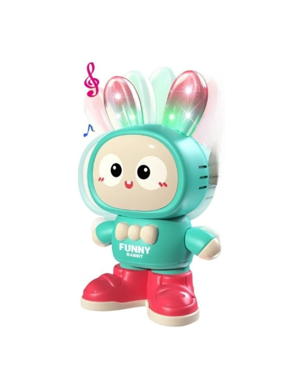 The dancing and walking rabbit toy shown inside its clear plastic packaging box