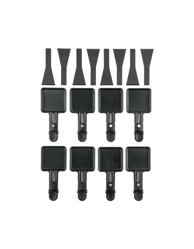 Silver Crest raclette grill accessories set including eight mini pans and spatulas