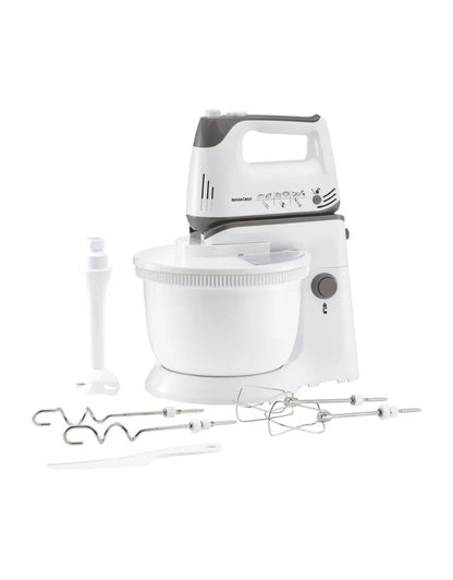 Silver Crest 300W mixer with mixing bowl, beaters, dough hooks, and blending accessories