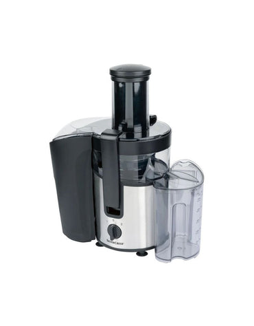 Silver Crest Juicer 800 W 1 L capacity with transparent jug and black plastic top on white background