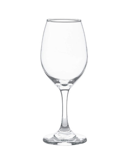 Clear wine glass on a white background. Clear empty wine glass with tall stem, isolated on white background.