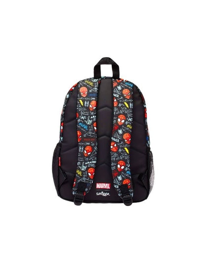 Back view of Smiggle 15" Marvel Spiderman Classic School Backpack showing padded straps with Spiderman print.