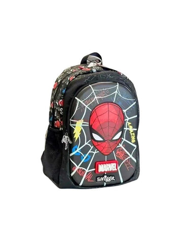 Smiggle 15" Marvel Spiderman Classic School Backpack front and side angled view.