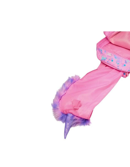 Smiggle unicorn hoodie backpack hood detail with horn and mane