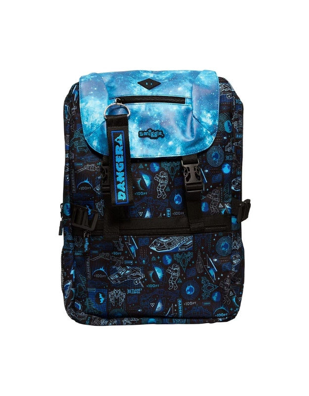  Smiggle blue space backpack, front view