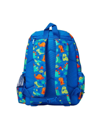 Smiggle dino backpack, back view with padded straps.