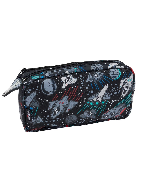 Smiggle Eclipse Pencil Case back view with spaceship and galaxy print