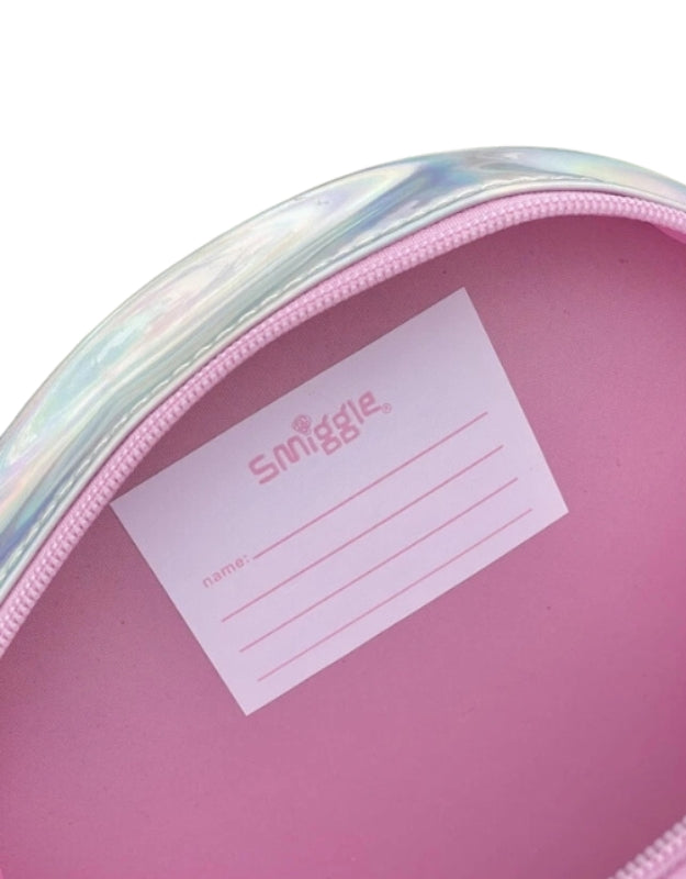 Inside of Smiggle flower backpack with name label