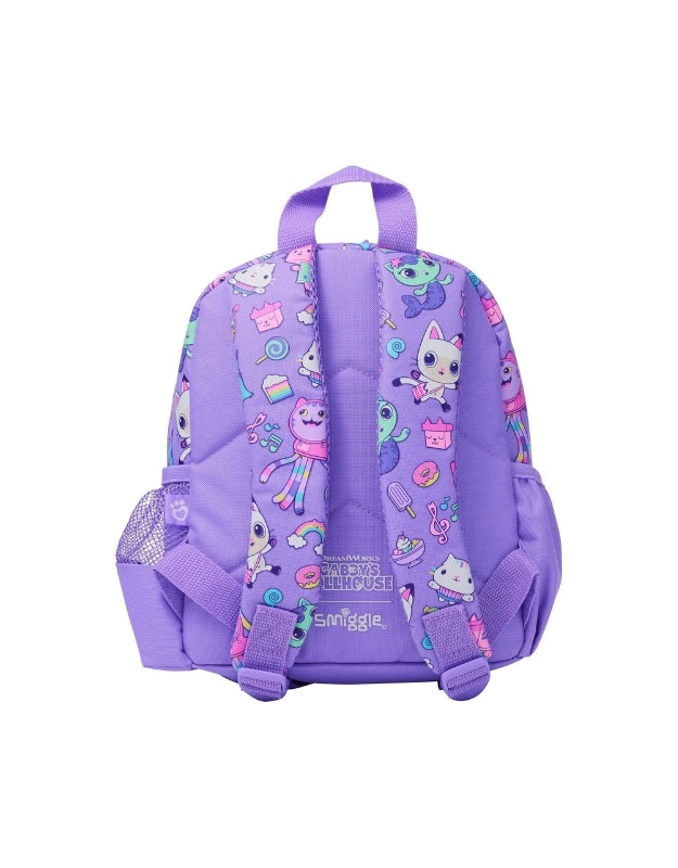 Back view of Smiggle Gabby’s Dollhouse Nursery Backpack showing printed straps and padding.