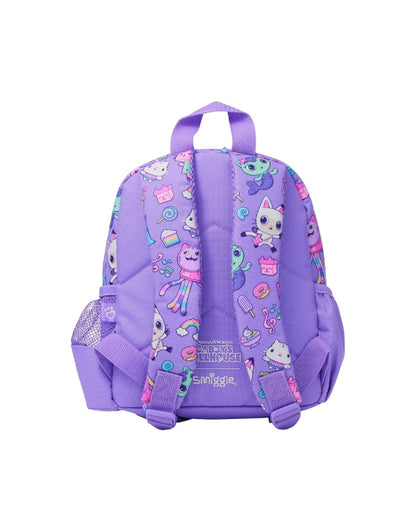 Back view of Smiggle Gabby’s Dollhouse Nursery Backpack showing printed straps and padding.