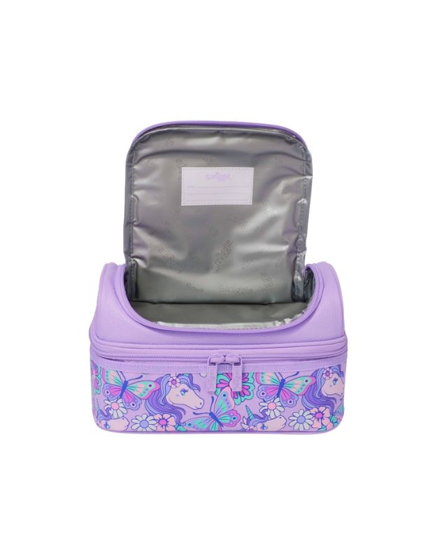 Smiggle Happy Purple Butterfly Double Decker Lunchbox open insulated compartment