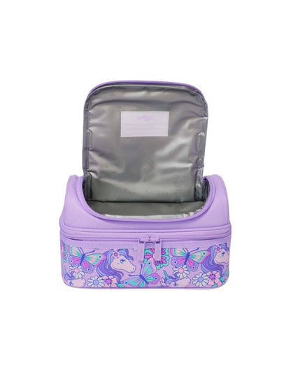 Smiggle Happy Purple Butterfly Double Decker Lunchbox open insulated compartment