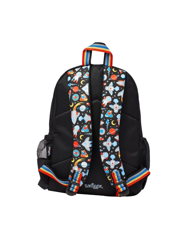  Back of Smiggle Lets Play backpack with rainbow straps