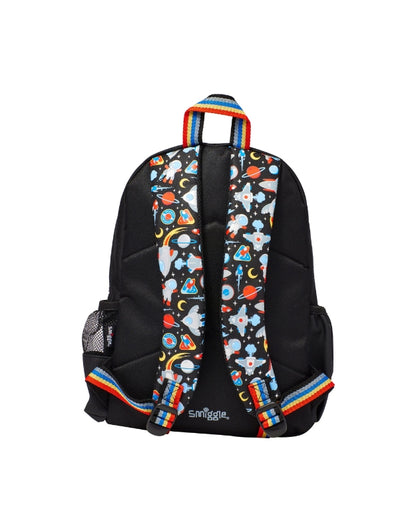  Back of Smiggle Lets Play backpack with rainbow straps