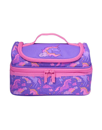 Smiggle Lilac Unicorn Double Decker Lunchbox front view with unicorn pattern
