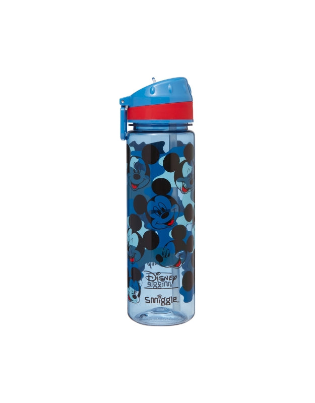 Smiggle Mickey Mouse blue plastic water bottle with closed lid – 650ml capacity