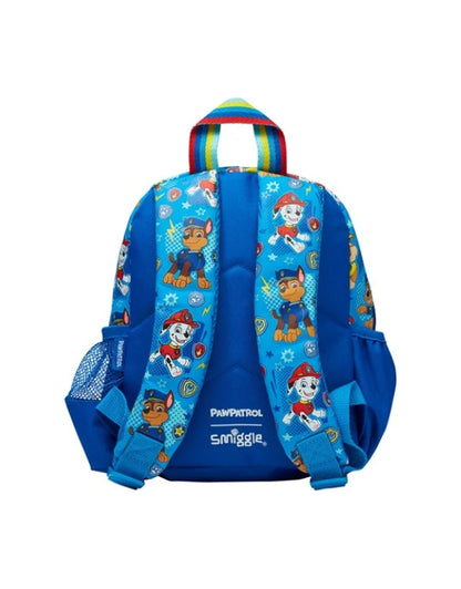Smiggle Paw Patrol toddler backpack back view with padded straps and character print.