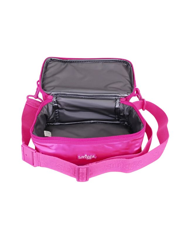 Smiggle Pink Barbie Double Decker Lunchbox open bottom compartment with strap
