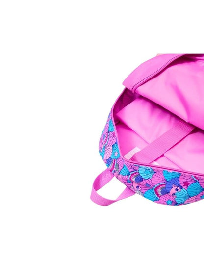 Inside compartment view of Smiggle 15-inch pink cat face attach school backpack