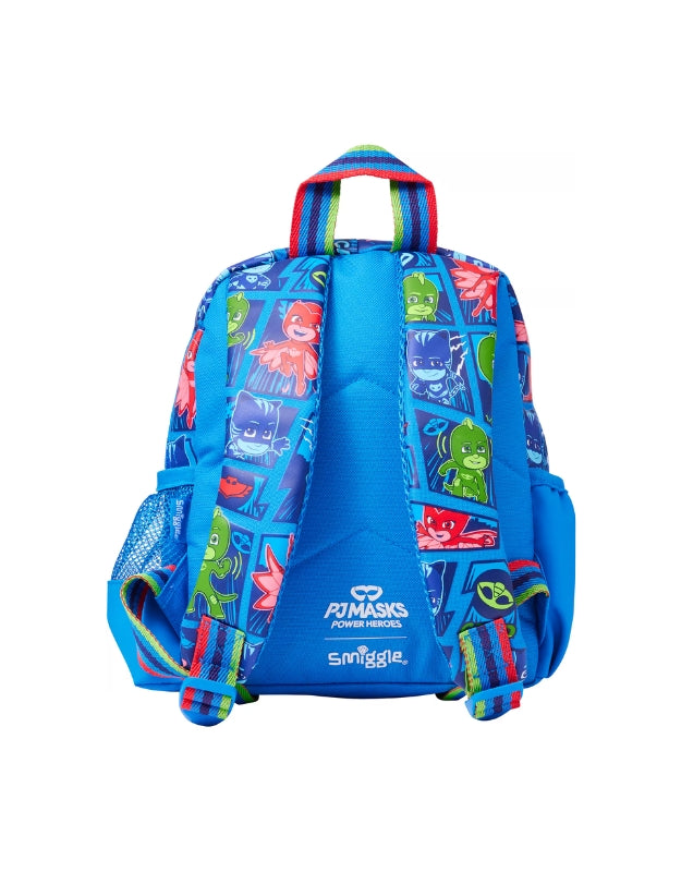 Smiggle PJMasks Power Heroes Teeny Tiny Backpack back view with printed straps