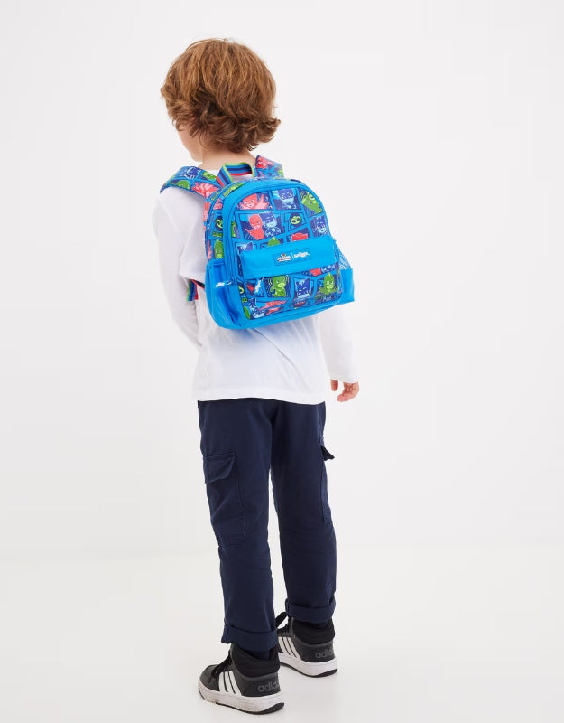 Child model wearing Smiggle PJMasks Power Heroes Teeny Tiny Backpack