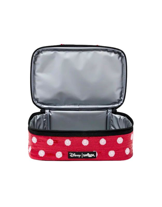 Smiggle Red Minnie Mouse Double Decker Lunchbox open view with spacious bottom compartment