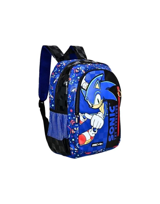 Smiggle 15-inch Sonic The Hedgehog Classic School Backpack side angle with mesh pocket