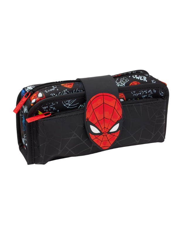 Smiggle Spider-Man utility pencil case with 3D Spider-Man face and dual zip compartments