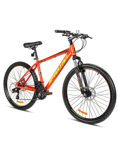 Side view of the satin orange Spartan Mountain Master MTB bicycle with black accents