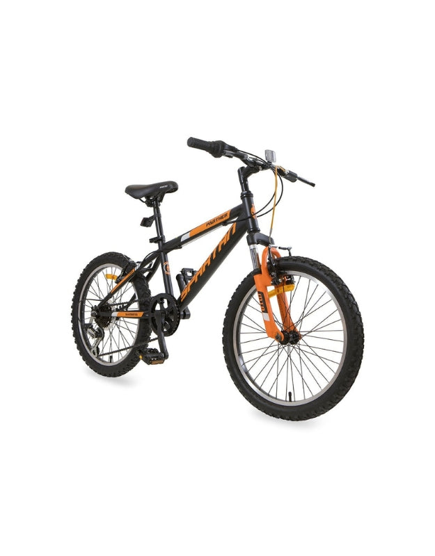 A side view of the Spartan 20-inch Panther MTB mountain bike in black with red and gray accents.