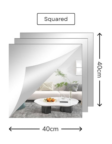 Square mirror tiles 40cm x 40cm for decorative wall use.