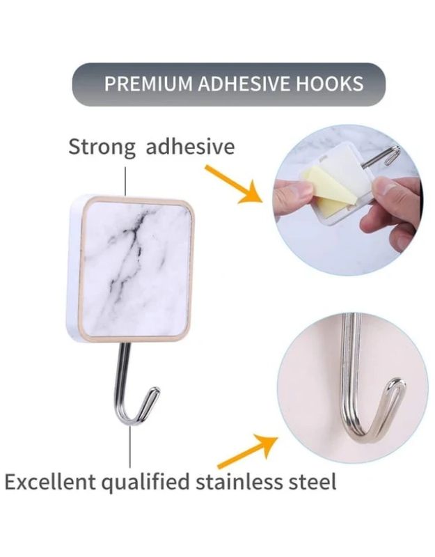 Strong adhesive marble wall hook with stainless steel hook detail.