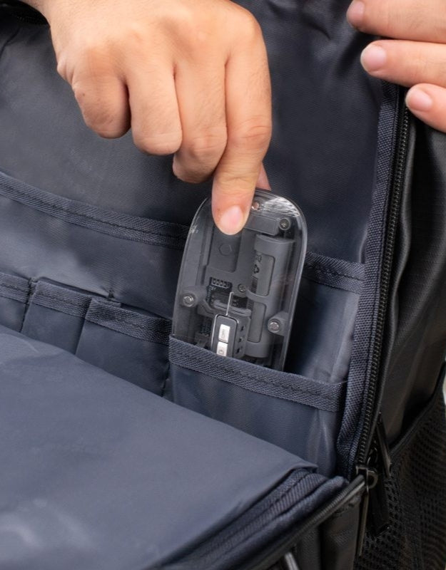 Organized inner compartments of Step On The Brave waterproof backpack.