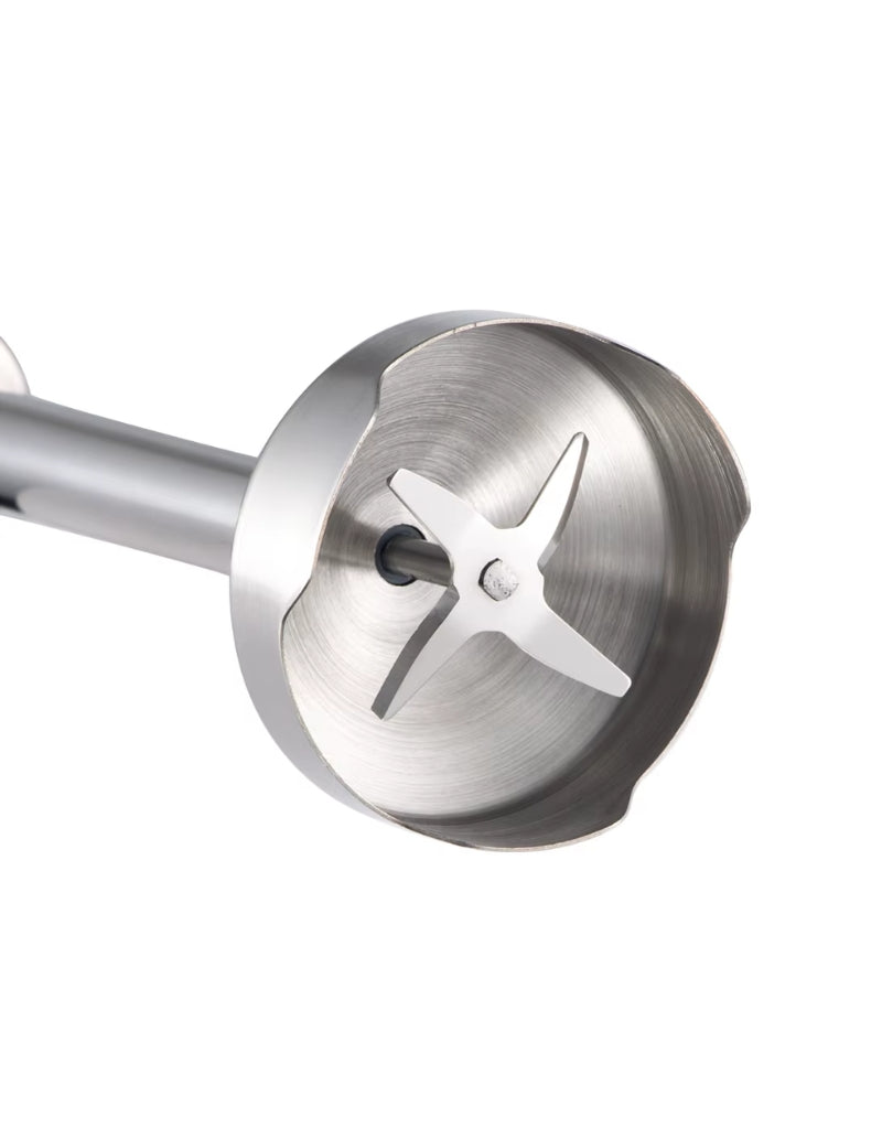 Close-up of Super Crest 600W stick blender stainless steel blades for efficient blending and pureeing
