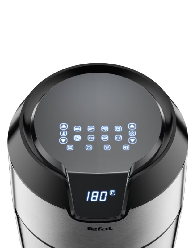 Tefal digital air fryer with LED touch control panel set at 180 degrees.