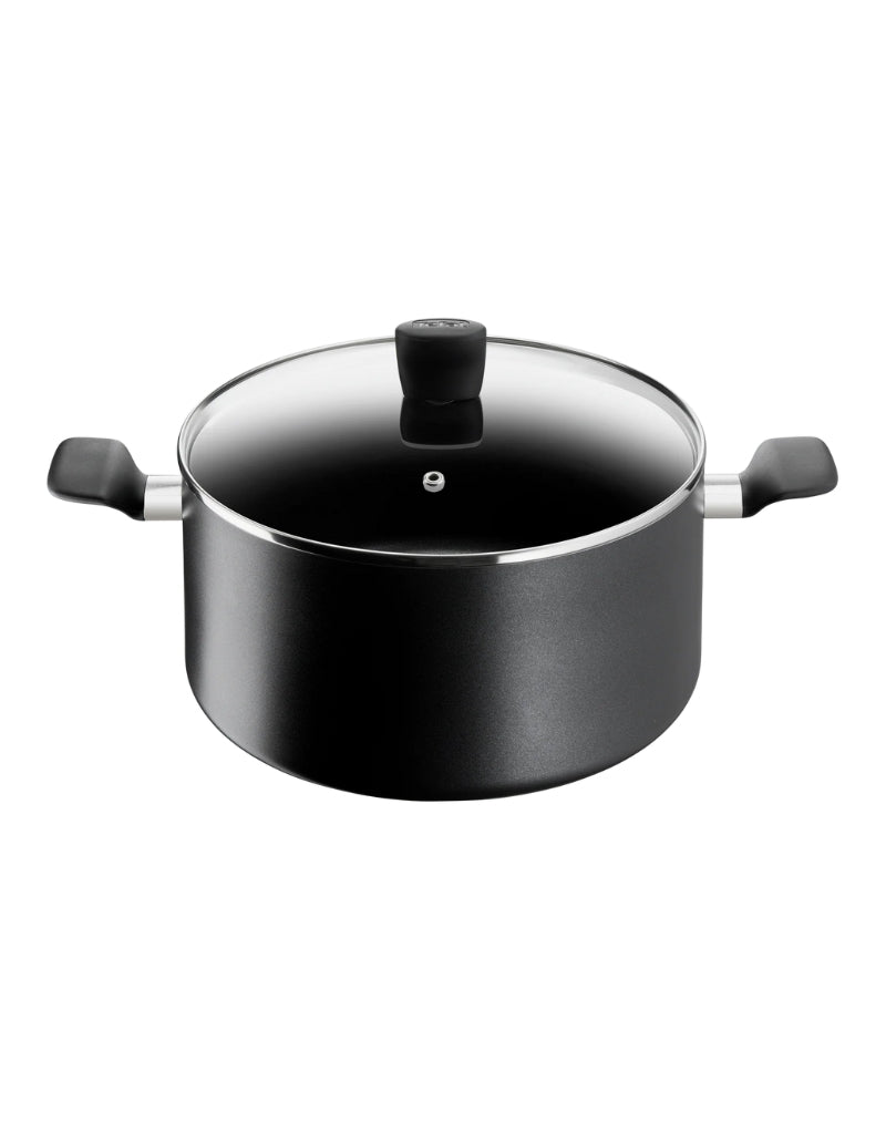 Tefal non-stick cooking pot with glass lid – titanium coating for even heat and easy cleaning