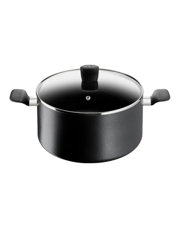 Tefal non-stick cooking pot with glass lid – titanium coating for even heat and easy cleaning